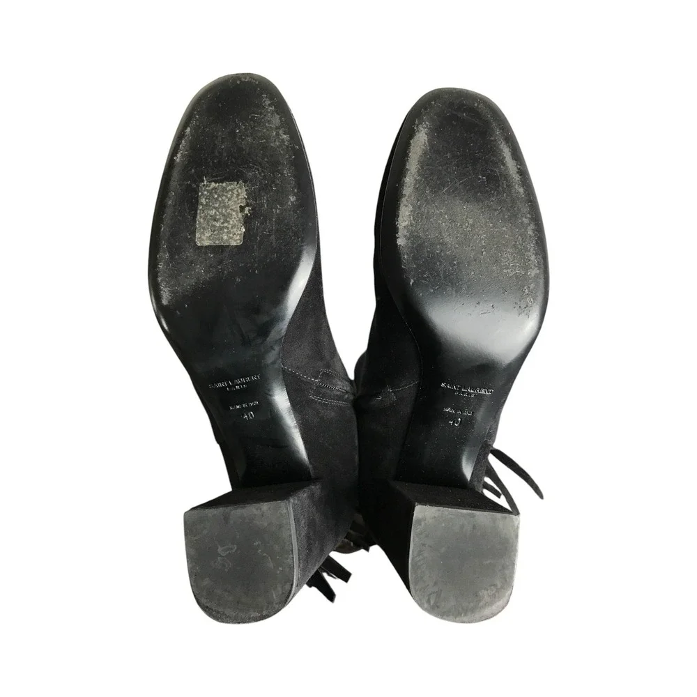 Saint Laurent Boot 10 Fringe Knee High YSL Suede Quiet Luxury Boho Festival Chic